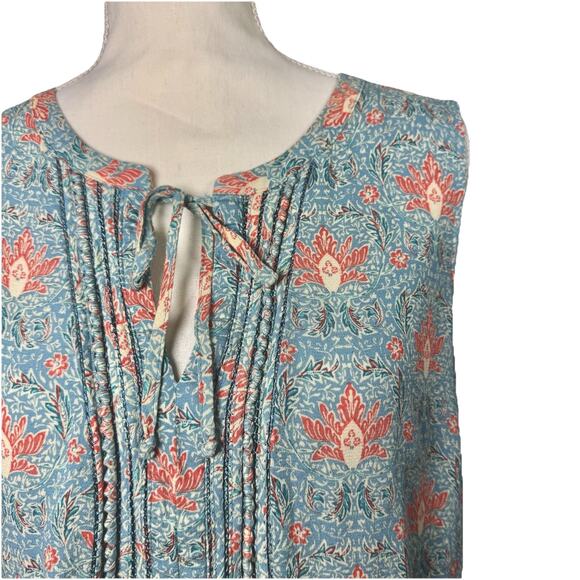 Daniel Rainn Pink Blue Print Sleeveless Boho Peasant Tank Top Size LG/XL Coastal - Picture 2 of 9